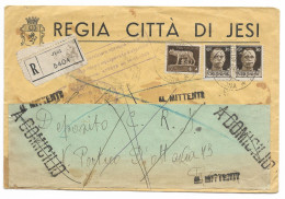 RACCOMANDATA DA JESI A ROMA - 3.10.1940 - RISPEDITA AL MITTENTE.. - Marcophilie