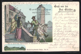 Lithographie Wachsenburg, Feste Wachsenburg, Mann Auf Pferd An Der Treppe Mit Zwei Frauen, Panorama  - Andere & Zonder Classificatie