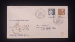 C) 1964. NETHERLANDS. FDC. SENT TO GREAT BRITAIN. DOUBLE STAMPS OF 350 YEARS OF THE GRONINGANA ACADEMY. XF - Autres & Non Classés