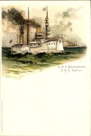 Artiste Lithographie Deutsche Kriegsschiffe, SMS Deutschland, SMS Gefion, Kaiserliche Marine - Sonstige & Ohne Zuordnung