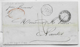 BRESIL BRASIL  RIO LETTRE COVER C. OCTOG BRESIL NAVARRE 24 OCT 1865  POUR FRANCE NANTES COTE 600€ - Posta Marittima