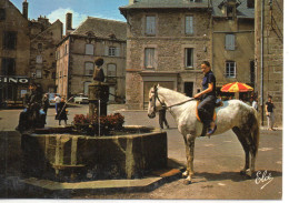 Besse-en-Chandesse Besse-et-Saint-Anataise Animée Fontaine De La Place Cavalier Cheval - Besse Et Saint Anastaise