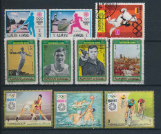 10 Timbres Oblitérés AJMAN Yémen YAR  X-12 XX° Jeux Olympiques D'été MUNICH 1972 - Zomer 1972: München