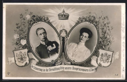 AK Vermählung Des Kronprinzenpaares 1905, Portraits Mit Wappen  - Royal Families