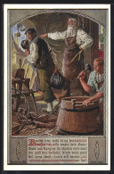 Künstler-AK Franz Kuderna: Deutscher Schulverein NR. 803: Deutsch Sein Heisst Klug Sein, Küfer Schickt Mann Aus Werk  - Guerre 1914-18