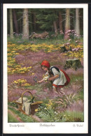 Künstler-AK Otto Kubel: Rotkäppchen Pflückt Im Wald Blumen Für Die Grossmutter  - Fairy Tales, Popular Stories & Legends