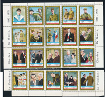 20 Timbres Oblitérés (feuillet En 3 Parties) Fujeira LE PRÉSIDENT CHARLES DE GAULLE Sa Vie Ses Rencontres XVI-4 - De Gaulle (General)