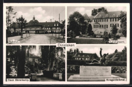 AK Dinslaken, Bahnhof, Landratsamt, Kriegerdenkmal, Haus Bärenkamp  - Dinslaken