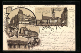 Lithographie Trier, Hotel Rothes Haus, Gangolfskirche  - Trier