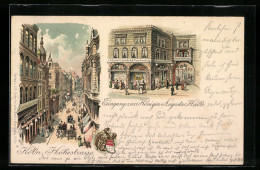 Lithographie Köln, Hohestrasse Aus Der Vogelschau, Eingang Zur Königin Augusta Halle, Wappen  - Koeln