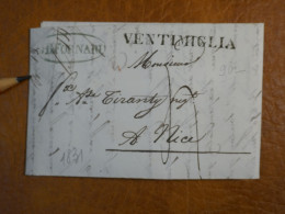 L34 ITALIA BELLE   LETTRE    1834 VENTIMILLE A NICE FRANCE+AFF. INTERESSANT++ - ...-1850 Préphilatélie