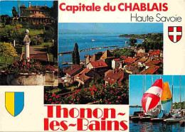 74 - Thonon Les Bains - Multivues - Voiles - Blasons - CPM - Voir Scans Recto-Verso - Thonon-les-Bains