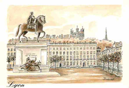 69 - Lyon - Place Bellecour - Statue équestre De Louis XIV - Colline De Fourvière - Art - Dessin - Carte Neuve - CPM - V - Other & Unclassified