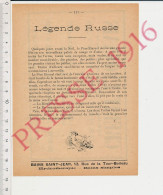 Doc 1916 Légende Russe Père éternel + Publicité Crédit Lyonnais Troyes - Non Classés