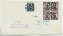 ETATS UNIS USA 3C BLOC D 4+5C CANCEL  LETTRE COVER REGISTERED CROIX  STRATFORD TO USA  1930 - Lettres & Documents