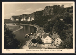 Foto-AK Walter Hahn, Dresden, Nr. 13070: Rathen, Teilansicht Mit Hotel Erbgericht, Elbe Und Bastei-Wände  - Photographie