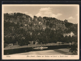 Foto-AK Walter Hahn, Dresden, Nr. 13277: Rathen, Elbetal Mit Bastei Und Bastei-Hotel, Elbdampfer Dresden  - Photographs