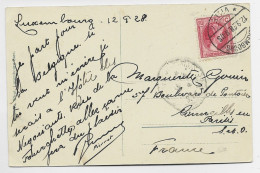 LUXEMBOURG  90C ROUGE SEUL CARTE LUXEMBOURG VILLE 12.9.1928 POUR FRANCE - 1921-27 Charlotte Voorzijde