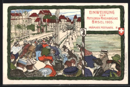 Künstler-AK Basel, Einweihung Der Mittleren-Rheinbrücke 1905  - Bazel