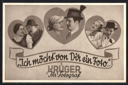 AK Reklame Fotograf Krüger, Paare In Herzen, Fotoapparat  - Tchéquie