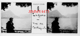 Lugano - Vue De Castagnola - Plaque De Verre En Stéréo Positif - Taille 44 X 107 Mlls - Glasplaten