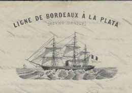 1864 SUPERBE ENTETE NAVIGATION EMIGRATION Ligne De Bordeaux à La Plata Oscar De Lagoanère Armateur Pour St Gaudens - 1800 – 1899