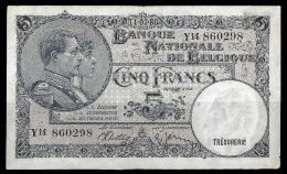 Belgium 14/03/1938 Banknote 5 Francs King Albert & Queen Élisabeth P-108a AUNC - 5 Franchi