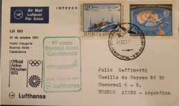 MI) 1971, ARGENTINA, FIRST BUENOS AIRES CASABLANCA LUFTHANSA FLIGHT, FROM BUENOS AIRES, AIR MAIL, ALMIRANTE BROWN SCIENT - Gebruikt