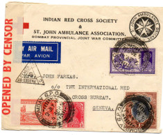 INDIA.1941. RED CROSS BOMBAY POUR COMITE INTERNATIONAL CROIX-ROUGE GENEVE (SUISSE).CENSURE. - Andere & Zonder Classificatie