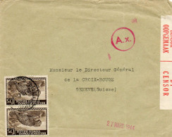 CONGO BELGE. 1944. CROIX-ROUGE  A ELISABETHVILLE POUR C.I.C.R.(SUISSE) VIA PARIS COMMISSION ALLEMANDE. DOUBLE CENSURE. - Lettres & Documents