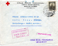 COLOMBIE. 1942. CRUZ ROJA FRANQUICIA VIA COMITE INT. CROIX-ROUGE (SUISSE) - Colombie
