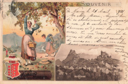 Suisse Souvenir Sion Illustration Cueillette Des Pommes CPA Litho Suchard Neuchatel , Voir état Ci Dessous - Sion