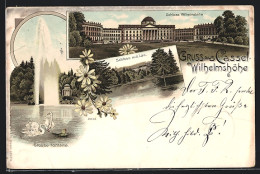 Lithographie Kassel, Schloss Wilhelmshöhe, Schloss M. D. Lac, Grosse Fontaine  - Kassel