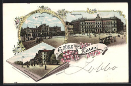 Lithographie Kassel, Bahnhof, Postgebäude Und Schöne Aussicht  - Kassel