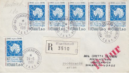 TAAF 1991 Antarctic Treaty Registered Letter Ca Port-aux-Français Kerguelen 24.6.1981 Ca Longyearbyen 17.8.1981 (AW150) - Lettres & Documents