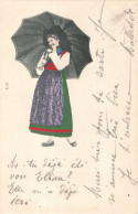 Folklore Alsacienne Parapluie Costume Coiffe Alsace CPA + Timbre Reich Cachet 1902 - Costumes