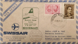 MI) 1957, ARGENTINA, INAUGURAL SWISSAIR FLIGHT FROM BUENOS AIRES TO GENEVA, ROSALES STAMPS - ESPORA AND GUILLERMO BROWN, - Gebraucht