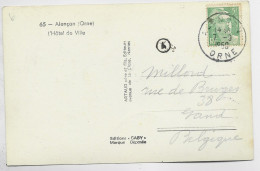 GANDON 5FR VERT N°809 SEUL CARTE 5 MOTS ALENCON 1950 ORNE POUR BELGIQUE + INDEX 4 - 1945-54 Marianne (Gandon)