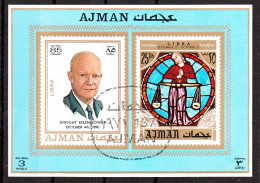 Ajman 1971 Eisenhower - Libra - Zodiaco Bilancia Libra - Stainled Glass Window Vetrata Notre Dame - Astrology