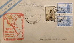 MI) 1955, ARGENTINA, AIRWAY, FROM BUENOS AIRES TO VANCOUVER, INAUGURAL FLIGHT, WHEAT AND PORT OF BUENOS AIRES STAMPS, XF - Gebraucht