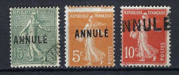 FRANCE Ca.1907-20:  Lot D'obl. Et Neufs Marque "ANNULE" - 1906-38 Semeuse Camée