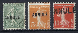FRANCE Ca.1911-22:  Lot D'obl. Et Neufs Avec Marque "ANNULE" - 1906-38 Semeuse Camée