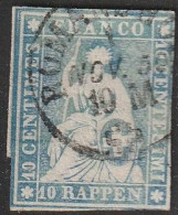 Schweiz: 1854, Mi. Nr. 14, Freimarke: 10 Rp. Sitzende Helvetia, (sogen. „Strubel“).   Gestpl./used - Used Stamps