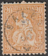 Schweiz: 1863, Mi. Nr. 24, Freimarke: 20 C. Sitzende Helvetia, Wertziffer In Den Ecken.   Gestpl./used - Used Stamps