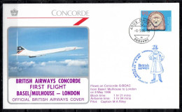 1986 Basel/ Mulhouse- London    British Airways Concorde First Flight, Erstflug, Premier Vol ( 1 Cover ) - Altri (Aria)