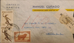 MI) 1951, ARGENTINA, FROM BUENOS AIRES TO MEXICO, AIR MAIL, REGISTERED, WOOL STAMP - Oblitérés
