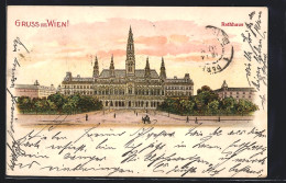 Lithographie Wien, Das Rathaus, Frontansicht  - Altri & Non Classificati