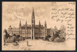 Lithographie Wien, Kutsche Vor Dem Rathaus  - Andere & Zonder Classificatie