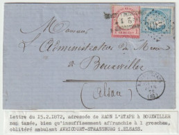 1317p - Mixte Tarif 1 Groschen Au Lieu De 2 - Non Taxée - De RAON L'ETAPE Pour BOUXWILLER - Février 72 - Ambulant - Oorlog 1870