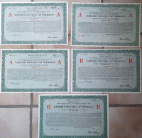 5 X United States Of Mexico - Coupons Or Rights To Interest In Arrears -1924 - Other & Unclassified